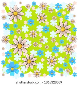 Abstract background with flowers. Cartoon flat style. Isolated over white background. Illustration vector