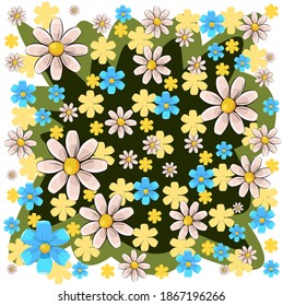 Abstract background with flowers. Cartoon flat style. Isolated over white background. Illustration vector