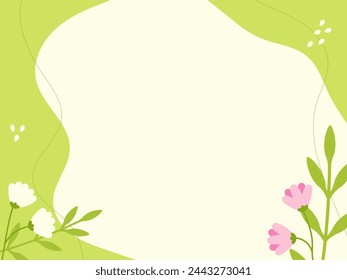 Abstract background with flowers and copy space text. Hand drawn spring Template. Modern flat vector illustration