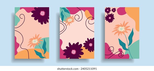 Abstract background with flowers. Abstract cover with botanical plants. Vector.