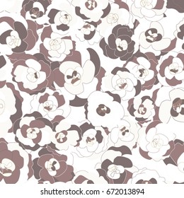 Abstract background of flowers and leaves. Seamless background in white, purple, dark pink color. Suitable for fabric, paper, wallpaper