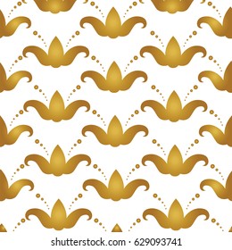 Abstract background with flowers of lily, tulips. Luxury vector pattern for design of invitation cards, fabric. Golden flowers on white background.