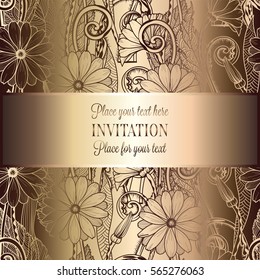 Abstract background with flowers, luxury beige and gold vintage tracery made of daisy flowers, damask floral wallpaper ornaments, invitation card, baroque style booklet, fashion pattern, template