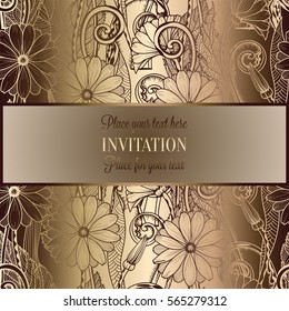 Abstract background with flowers, luxury beige and gold vintage tracery made of daisy flowers, damask floral wallpaper ornaments, invitation card, baroque style booklet, fashion pattern, template