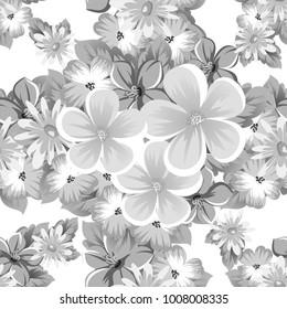 abstract background of flowers. Monochrome seamless pattern. For design postcards, greeting, invitation cards for birthday, Valentine's day, party, wedding. Vector illustration.