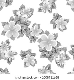 abstract background of flowers. Monochrome seamless pattern. For design postcards, greeting, invitation cards for birthday, Valentine's day, party, wedding. Vector illustration.