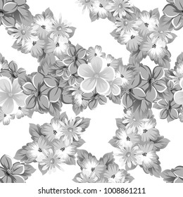 abstract background of flowers. Monochrome seamless pattern. For design postcards, greeting, invitation cards for birthday, Valentine's day, party, wedding. Vector illustration.