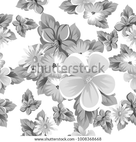 abstract background of flowers. Monochrome seamless pattern. For design postcards, greeting, invitation cards for birthday, Valentine's day, party, wedding. Vector illustration.