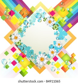 Abstract background with flowers and rainbow