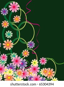 Abstract background with flowers and ribbons. Vector illustration
