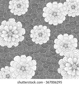 Abstract background with flowers and simple color combination. Patterns are drawn by hand. Japones doodle style. Place the pattern on your canvas and multiply.