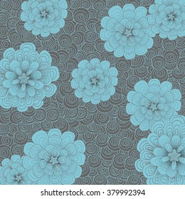 Abstract background with flowers and simple color combination. Patterns are drawn by hand. Japanese doodle style. Place the pattern on your canvas and multiply.