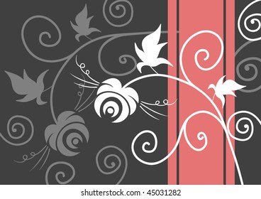 Abstract background with flowers and swirls, vector illustration
