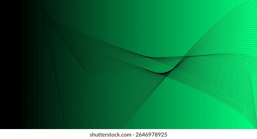 Fondo Abstractas con líneas negras fluidas en un degradado verde, creando un diseño dinámico y elegante.