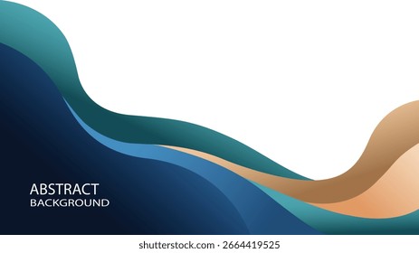 Fondo Abstractas con Formas curvas fluidas de color azul oscuro, azul claro y bronceado sobre un campo blanco.