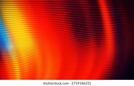 Fondo abstracto con líneas fluidas y uniformemente espaciadas en cálidos tonos rojos, naranjas y amarillos. Perfecto para tecnología, marca,