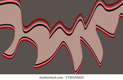 Abstrakter Hintergrund mit fließenden, geschichteten Wellen in taupe, rot und schwarz auf grauem Hintergrund. Modernes und minimalistisches Design. Geeignet für Präsentationen, Websites oder technologiebezogene Bilder, die einen sauberen, Corporate Look mit Bewegungsgefühl und Anpassungsfähigkeit benötigen.