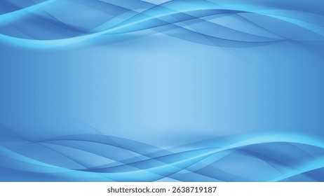 Fundo abstrato com linhas onduladas azul claro fluindo. Gradiente suave cria uma atmosfera serena e calmante.  O design é minimalista e moderno, adequado para apresentações ou sites
