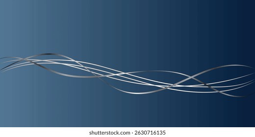 Abstract background with flowing lines in a deep navy blue color scheme.This abstract image features a smooth gradient background in deep navy blue, showcasing flowing, wavy lines in a light graysilve