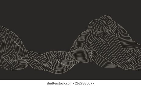 Abstract background, flowing lines in a light beige color on dark gray background. The lines curve and overlap, creating a sense of movement and three-dimensionality