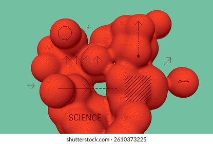 Abstract background with flowing liquid form. 3D liquid amorphous graphic element. Composition in dotwork style. Vector illustration for banner, flyer, poster, cover, brochure or presentation.