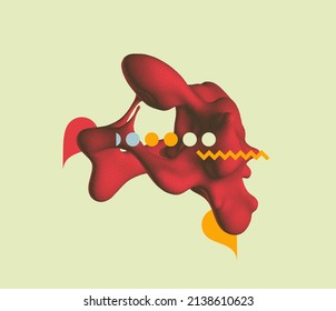 Abstract background with flowing liquid shape. 3D fluid graphic element. Composition in dotwork style. Vector illustration for for banner, flyer, poster, cover, brochure or presentation.