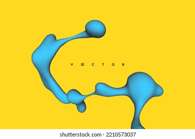 Abstract background with flowing liquid shape. 3D fluid graphic element. Composition in dotwork style. Vector illustration for for banner, flyer, poster, cover, brochure or presentation.