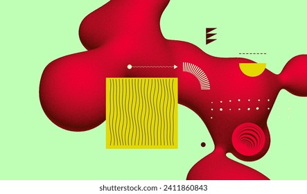 Abstract background with flowing liquid shape. 3D fluid graphic element. Composition in dotwork style. Vector illustration for for banner, flyer, poster, cover, brochure or presentation.