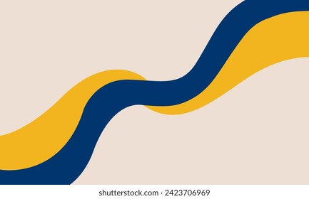 Abstract background with flowing navy blue and yellow waves on a soft beige canvas