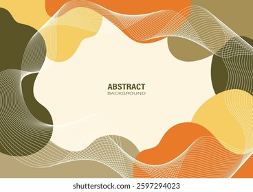 Abstract background with flowing organic shapes in earthy tones, including shades of orange, yellow, and green with wavy white lines design, adding movement and a dynamic feel to the graphic design.