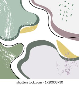 Abstract background of flowing oval shapes, lines and dots, fashionable lavender color palette, various shapes, stripes. for printing on a card, postcard, invitation, flyer. Modern trendy illustration