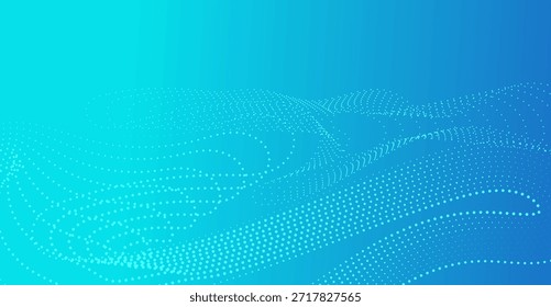 Fondo Abstractas con ondas de partículas que fluyen y puntos dinámicos. Diseño digital moderno con un degradado azul y cian, ideal para temas de tecnología o ciencia.