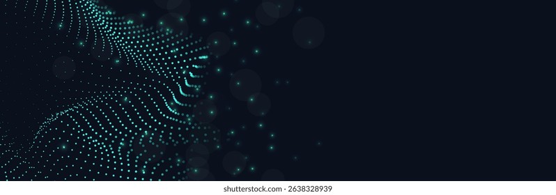Abstract background with flowing particles. 3d abstract sci-fi user interface concept with gradient dots and lines. Digital cyberspace, high tech, technology concept.