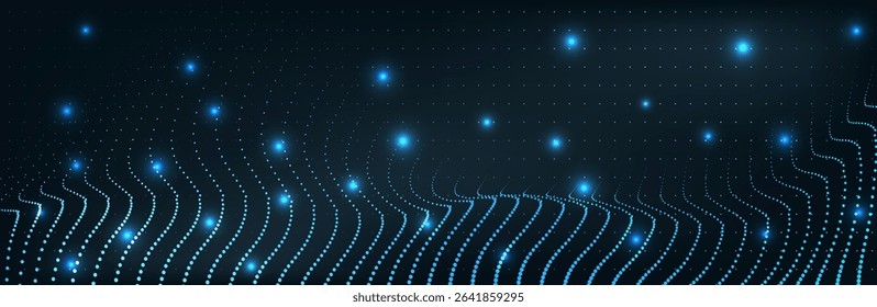Abstract background with flowing particles. 3d abstract sci-fi user interface concept with gradient dots and lines. Digital cyberspace, high tech, technology concept.