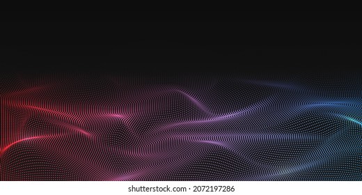 Abstract background with flowing particles. Abstract sci-fi user interface concept with gradient dots and lines. 3d network design with particles.  Technology style.