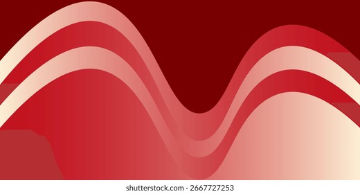 Fundo abstrato com bandas onduladas fluindo em um gradiente dinâmico de vermelhos e cremes. O design fluido cria um vetor estético suave, moderno e elegante