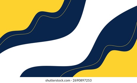 Fondo Abstractas con Formas onduladas que fluyen. Fondo Abstractas con Formas de fluido orgánico azul oscuro y amarillo. Fondo ondulado minimalista.