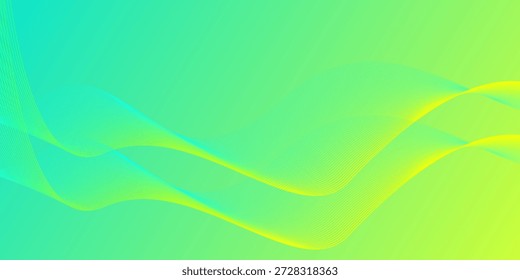 Fundo abstrato com linhas de onda amarelo e azul-turquesa fluindo em gradiente. Ilustração vetorial