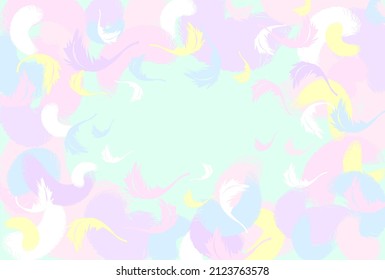 abstrakter Hintergrund, flauschige Federn auf hellem Hintergrund. Pastellfarben, zarte Farben, rosafarbene türkisfarbene Farbe. Vektorhintergrund stylisierte Federn. süßer, moderner Hintergrund für Babyartikel, Bettwäsche, Stoff