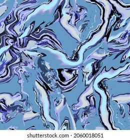 Abstract background with Fluid Art texture, curled wave marble effect in blue white tones. For business card, posters, postcards, invitations, websites. Mixed blue, indigo, white paints.