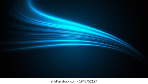 Abstract background of fluid blue light wave disappear in space, curve on dark backdrop