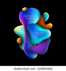 Abstract background with fluid gradient 3d shapes on black background, liquid colors. Trendy design. Vector illustration eps 10. 