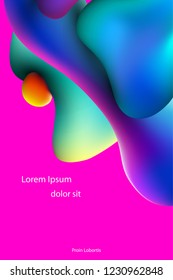 Abstract background with fluid gradient 3d shapes on bright pink backgroun, liquid colors. Trendy design. Vector illustration eps 10. 