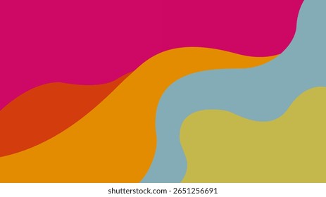 Fundo abstrato com formas fluidas e em camadas em uma paleta retrô de vermelho, rosa e verde silenciado. Um design elegante e colorido com uma composição calma e harmoniosa.