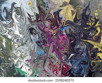 An abstract background with a fluid, swirling pattern of mixed colors, including shades of purple, yellow, gray, blue, and green.