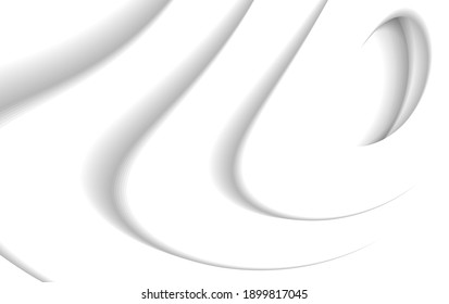 Abstract background of fluid white shapes in white sace, curved 3d surface, graphic design artistic backdrop, close up render illustration