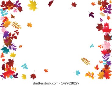 Abstract background with flying autumn leaves. Fall season greeting card, poster, flyer. Vector illustration isolated on a white background.