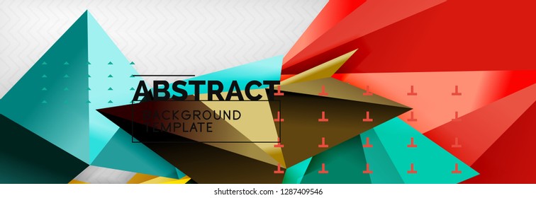 Abstract background, flying color geometric triangles composition on grey. Vector techno design wallpaper