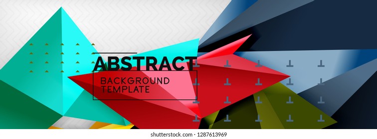 Abstract background, flying color geometric triangles composition on grey. Vector techno design wallpaper