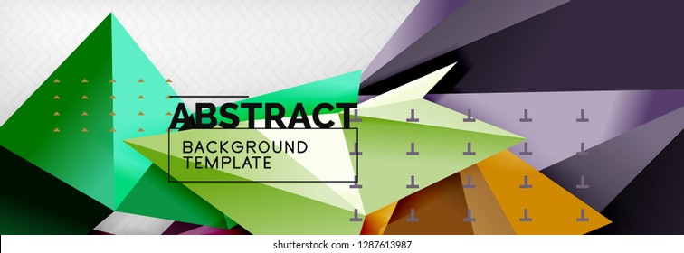 Fondo abstracto, composición de triángulos geométricos de color volante sobre gris. Papel de pantalla de diseño de tecnología vectorial